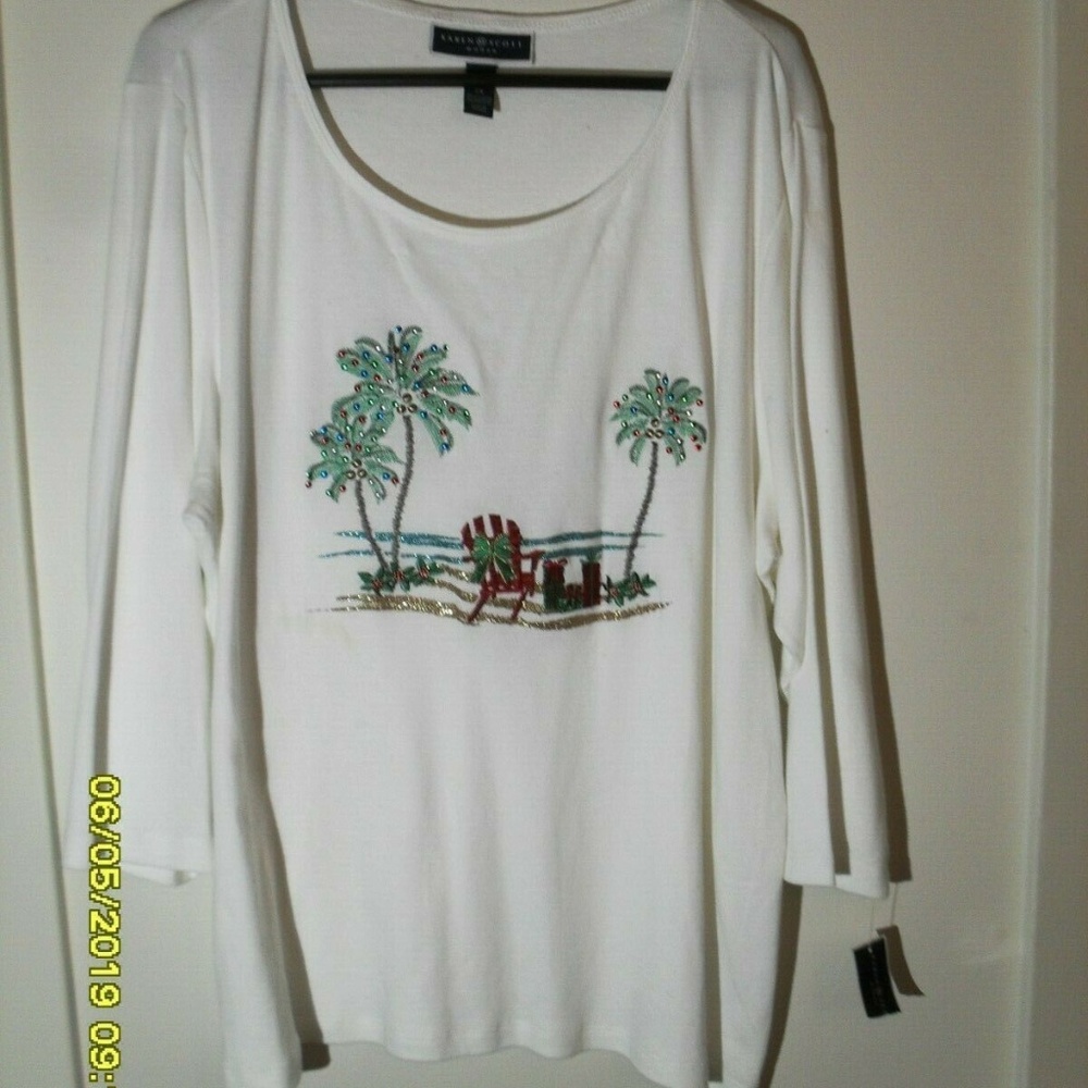 WOMEN'S SIZE 2X KAREN SCOTT CHRISTMAS PALM